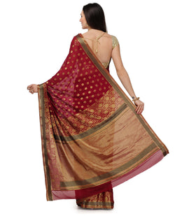 Maroon Zari Woven Viscose Saree