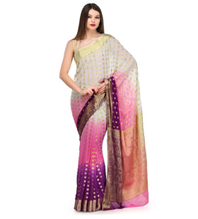 Off White & Pink Shaded Viscose Saree