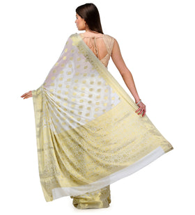 Off White Zari Woven Viscose Saree