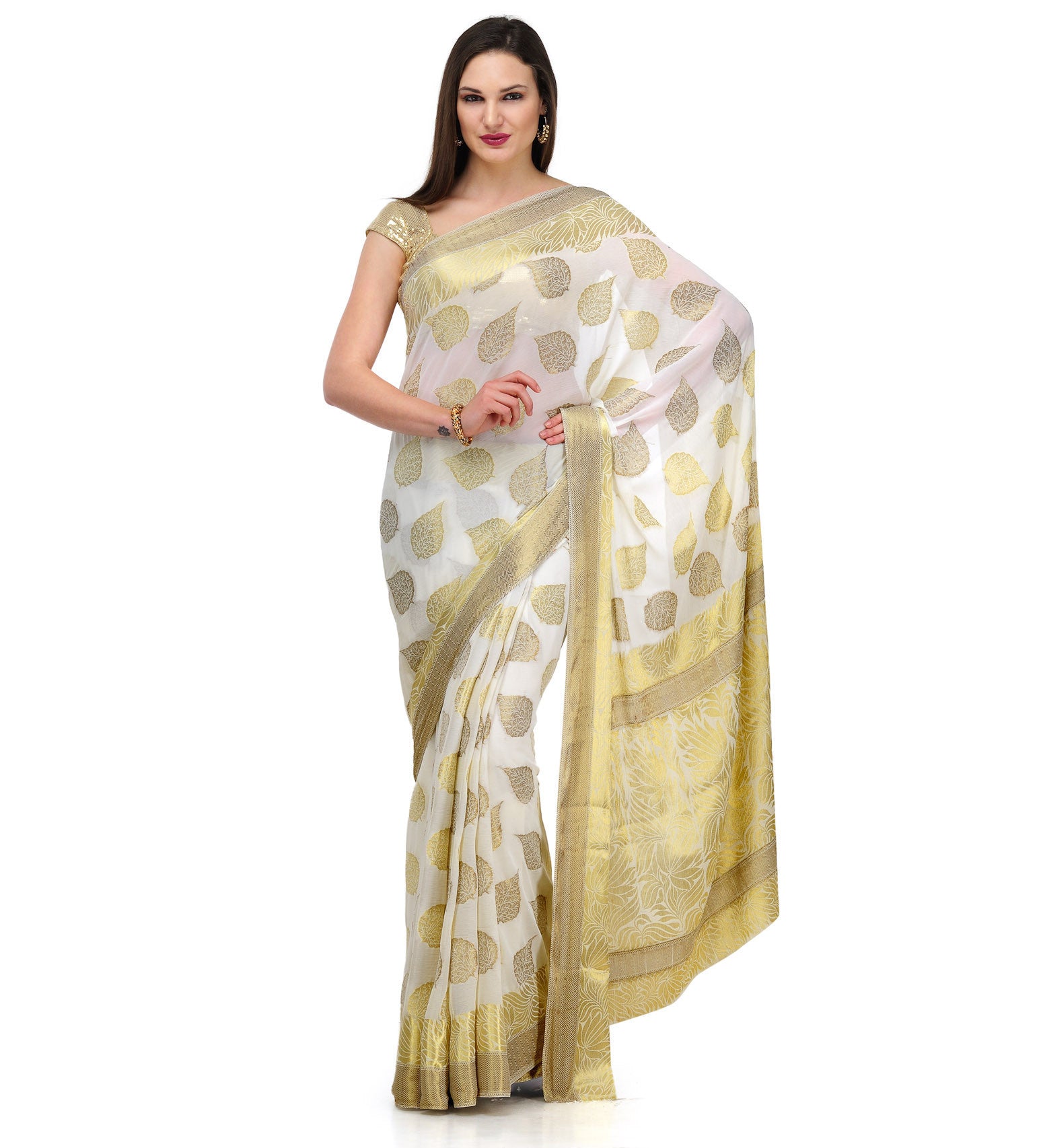 Off White Zari Woven Viscose Saree