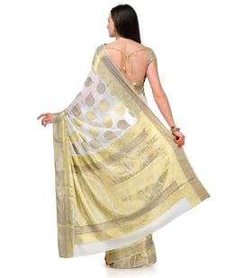 Off White Zari Woven Viscose Saree