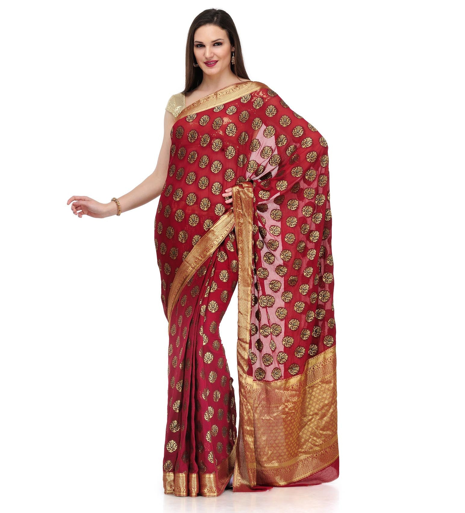 Maroon Viscose Saree