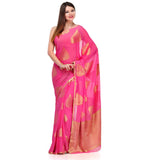 Pink Zari Woven Viscose Saree