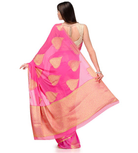 Pink Zari Woven Viscose Saree