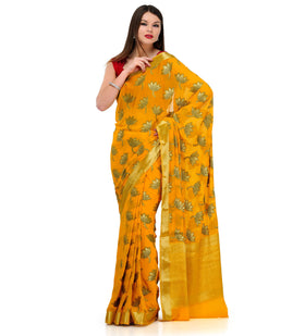 Yellow Zari Woven Viscose Saree