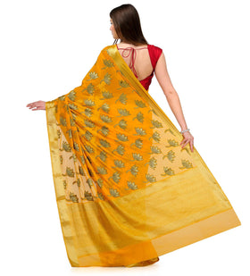 Yellow Zari Woven Viscose Saree