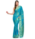 Turquoise Zari Woven Viscose Saree