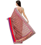 Salmon & Beige Faux Chanderi Saree