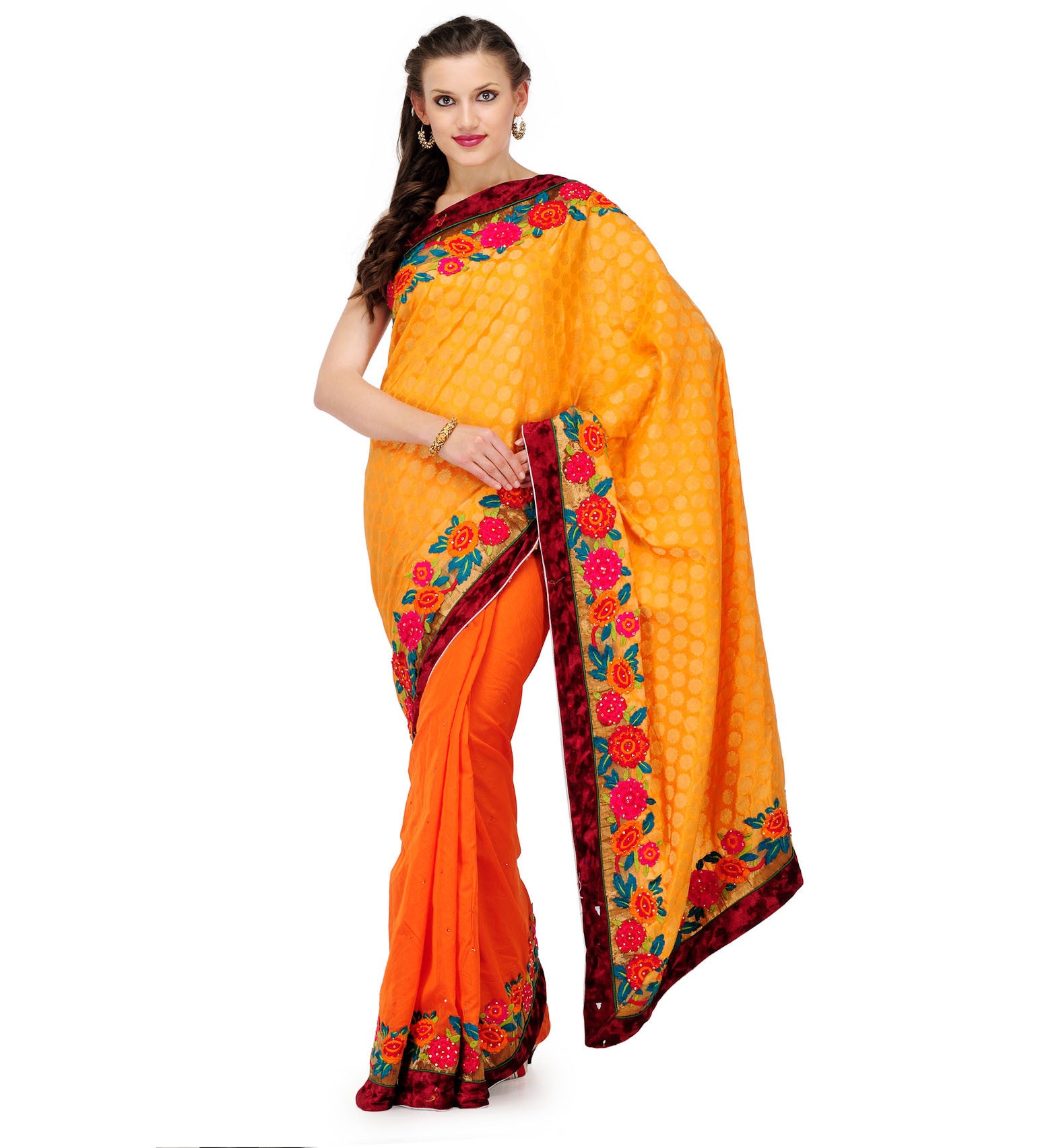 Orange Faux Chanderi Saree