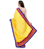 Yellow & Maroon Faux Chanderi Saree