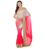 Off White & Rose Shaded Faux Chiffon Saree