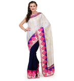 Off White & Navy Blue Faux Chanderi Saree