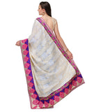 Off White & Navy Blue Faux Chanderi Saree