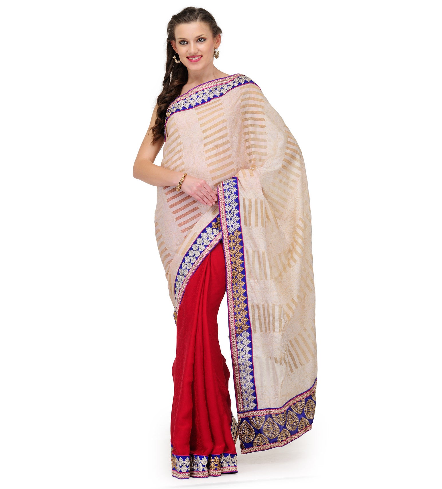 Off White & Maroon Bhagalpuri Silk Saree