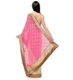 Salmon & Beige Faux Chiffon Saree