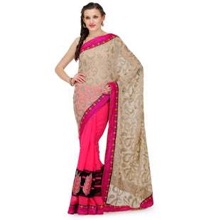 Beige & Pink Brasso Saree