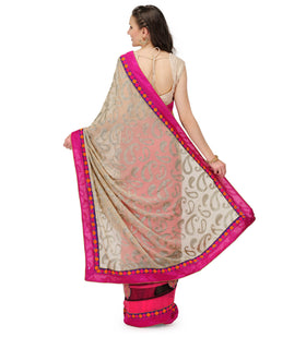 Beige & Pink Brasso Saree