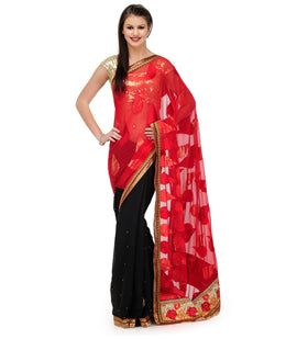 Maroon & Black Brasso Saree