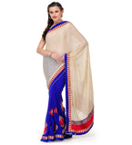 Beige & Royal Blue Brasso Saree