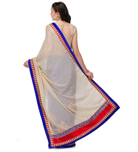 Beige & Royal Blue Brasso Saree