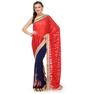 Maroon & Navy Blue Brasso Saree