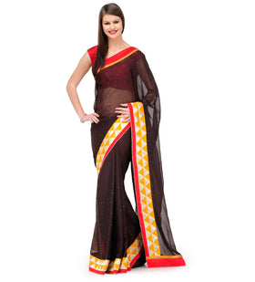 Brown Faux Crepe Saree