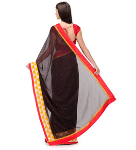 Brown Faux Crepe Saree