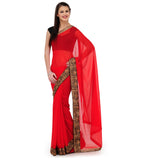 Red Faux Chiffon Saree