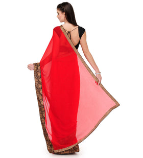 Red Faux Chiffon Saree