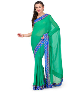 Green Faux Georgette Saree