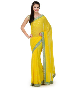 Yellow Faux Chiffon Saree