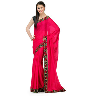 Magenta Faux Crepe Jacquard Saree