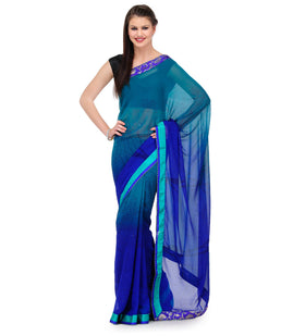 Royal Blue Shaded Faux Georgette Saree