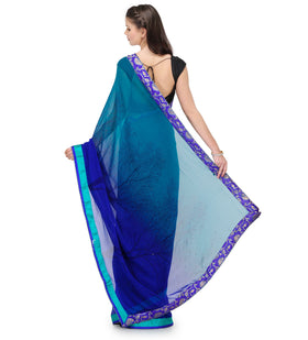 Royal Blue Shaded Faux Georgette Saree