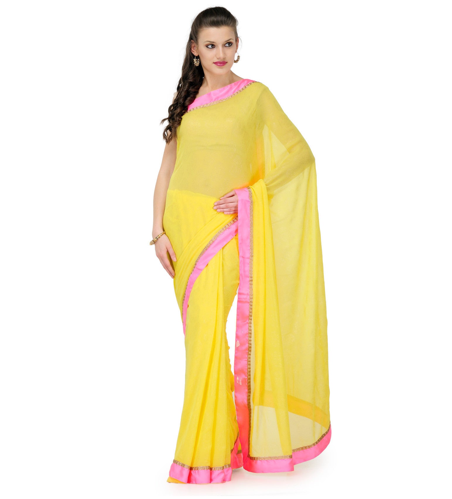 Yellow Faux Georgette Saree