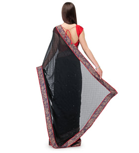 Black Faux Georgette Saree