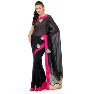 Black Faux Georgette Saree