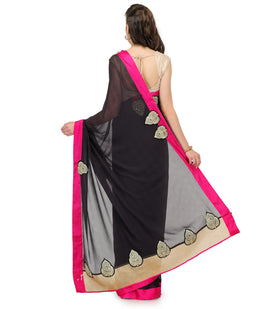 Black Faux Georgette Saree