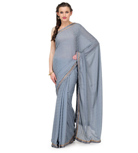 Grey Viscose Jacquard Saree