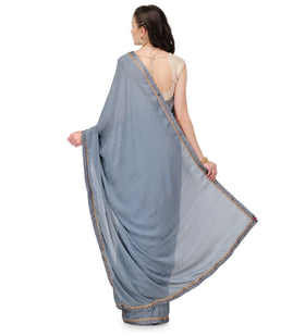 Grey Viscose Jacquard Saree