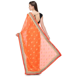 Orange Viscose Saree with Foil Print