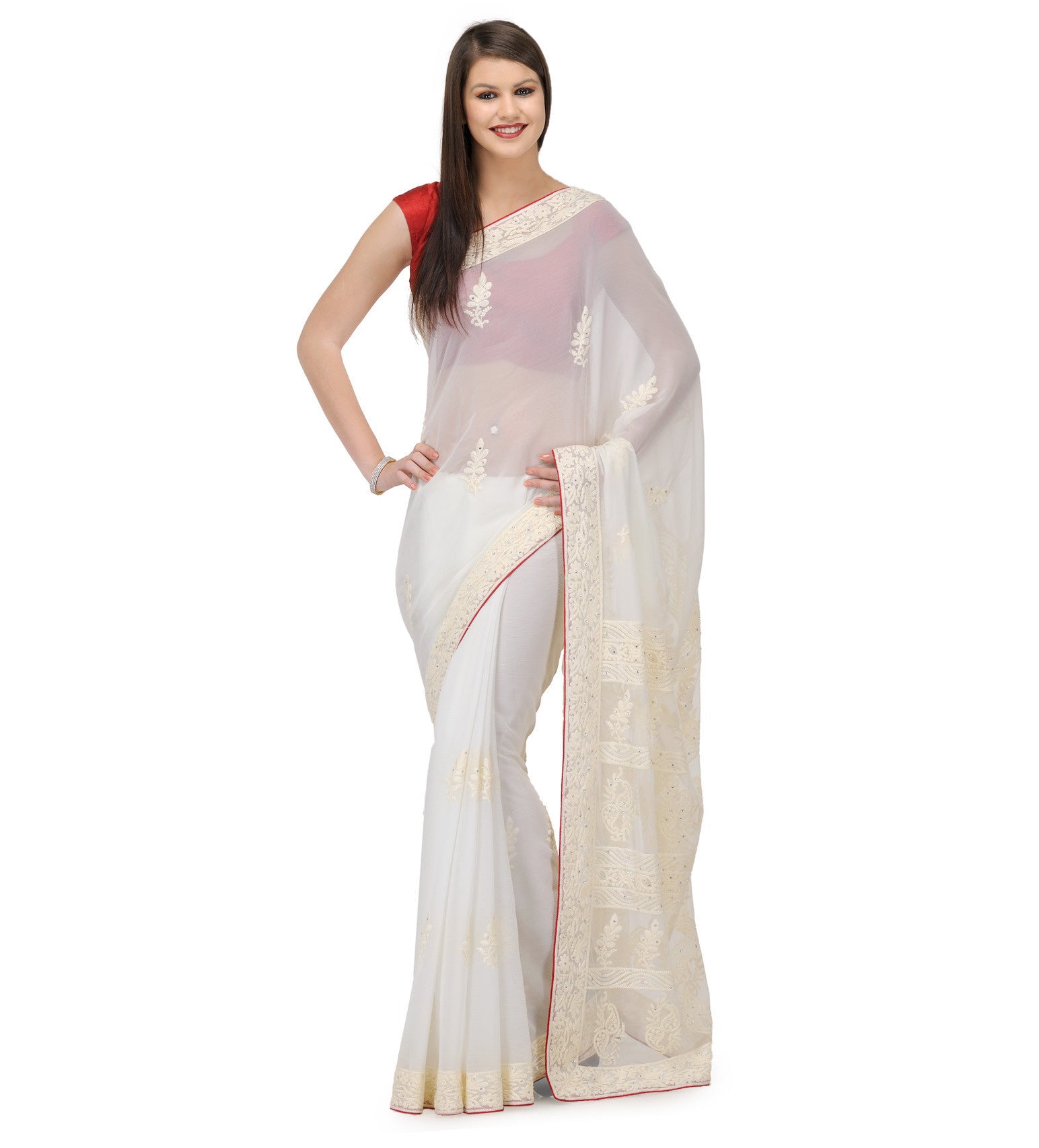 Off White Net Saree with Swarovski Work