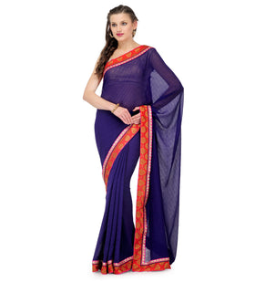 Navy Blue Faux Chiffon Saree