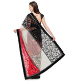 Black, Red & Beige Net Saree