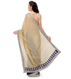 Beige & Navy Blue Faux Georgette Saree