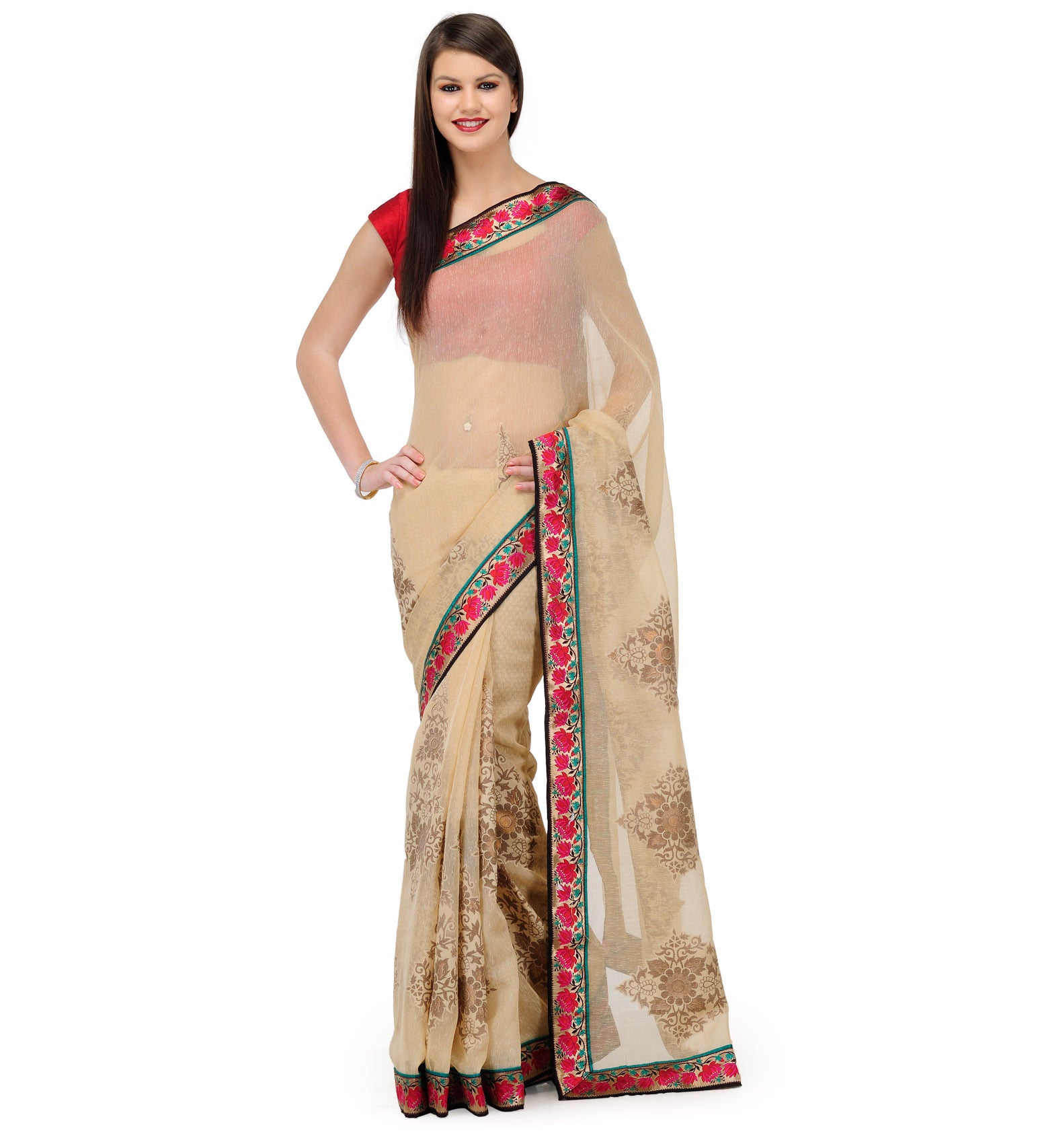 Beige Bhagalpuri Net Saree