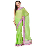 Neon Green Faux Chiffon Saree