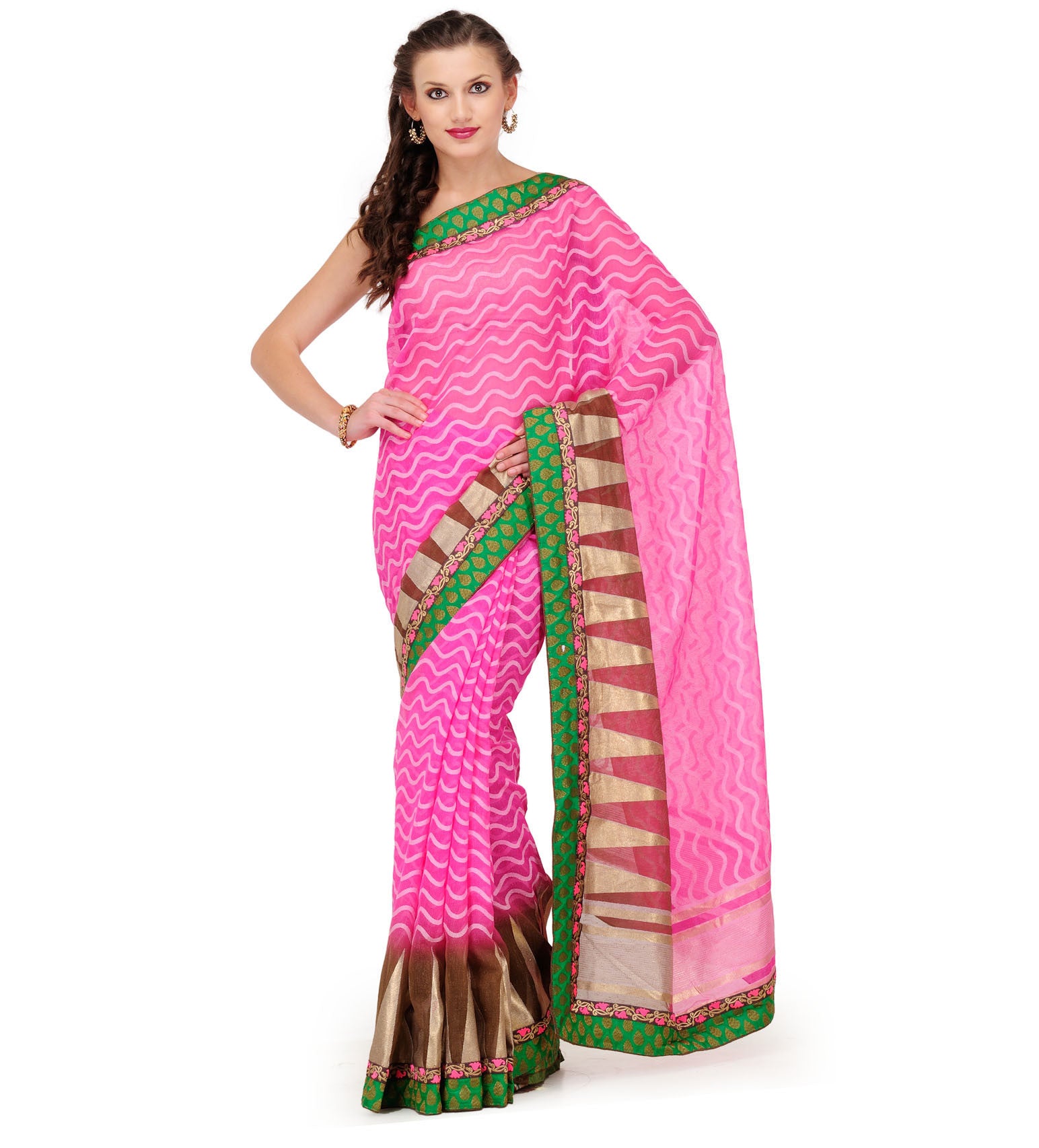 Pink & Brown Shaded Bhagalpuri Net Saree