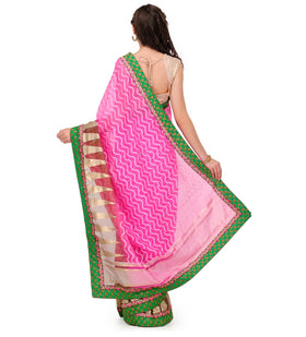 Pink & Brown Shaded Bhagalpuri Net Saree