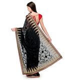 Black Faux Chiffon Saree with Brocade Border